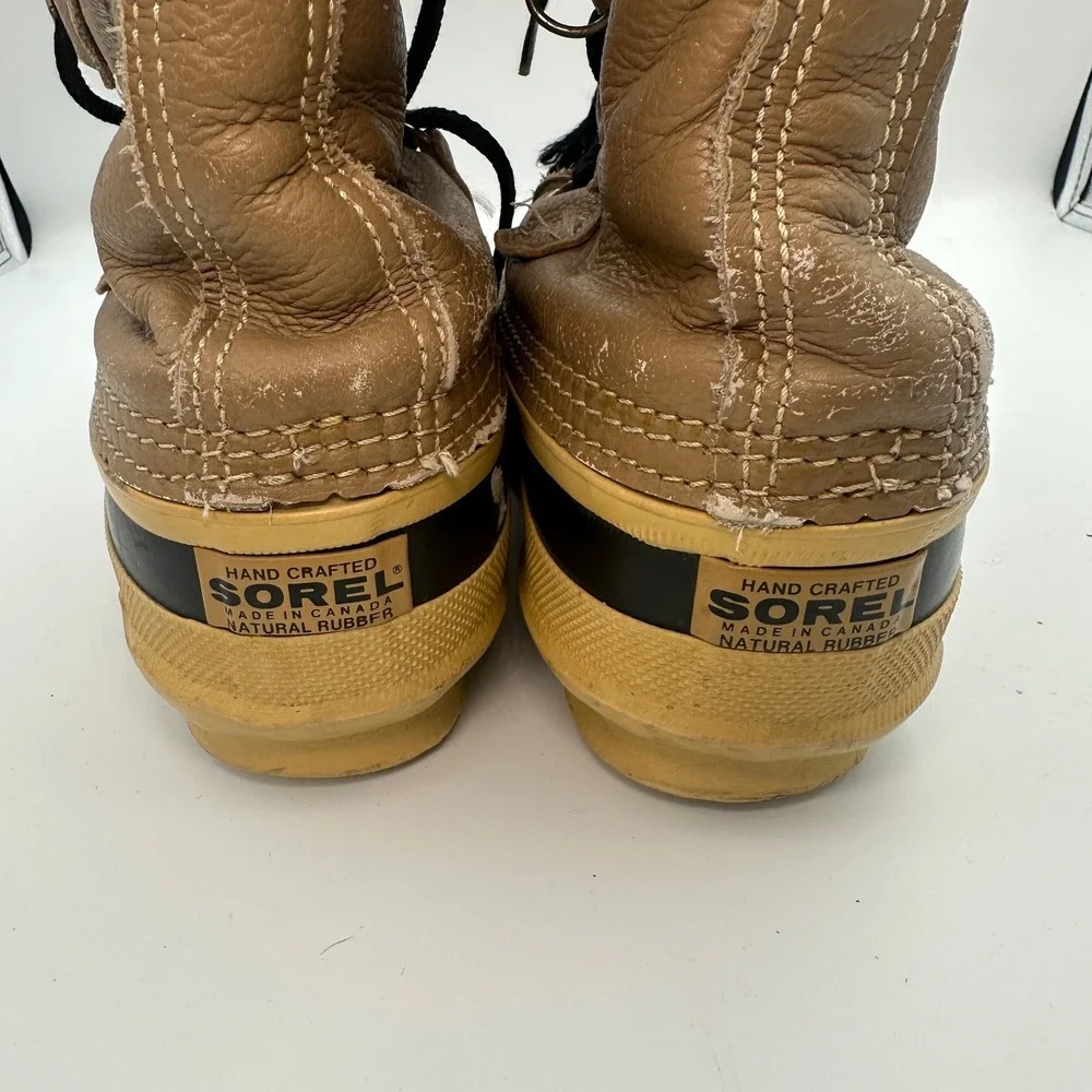 Sorel Manitou Snow‎ Winter Boots Tan Brown Leather Wool Blend Kids Size 7